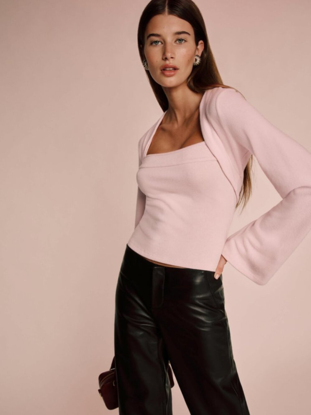 Reformation Chloe Knit Shrug Set - Long Sleeve Cherry Blossom S - Picture 3 of 3